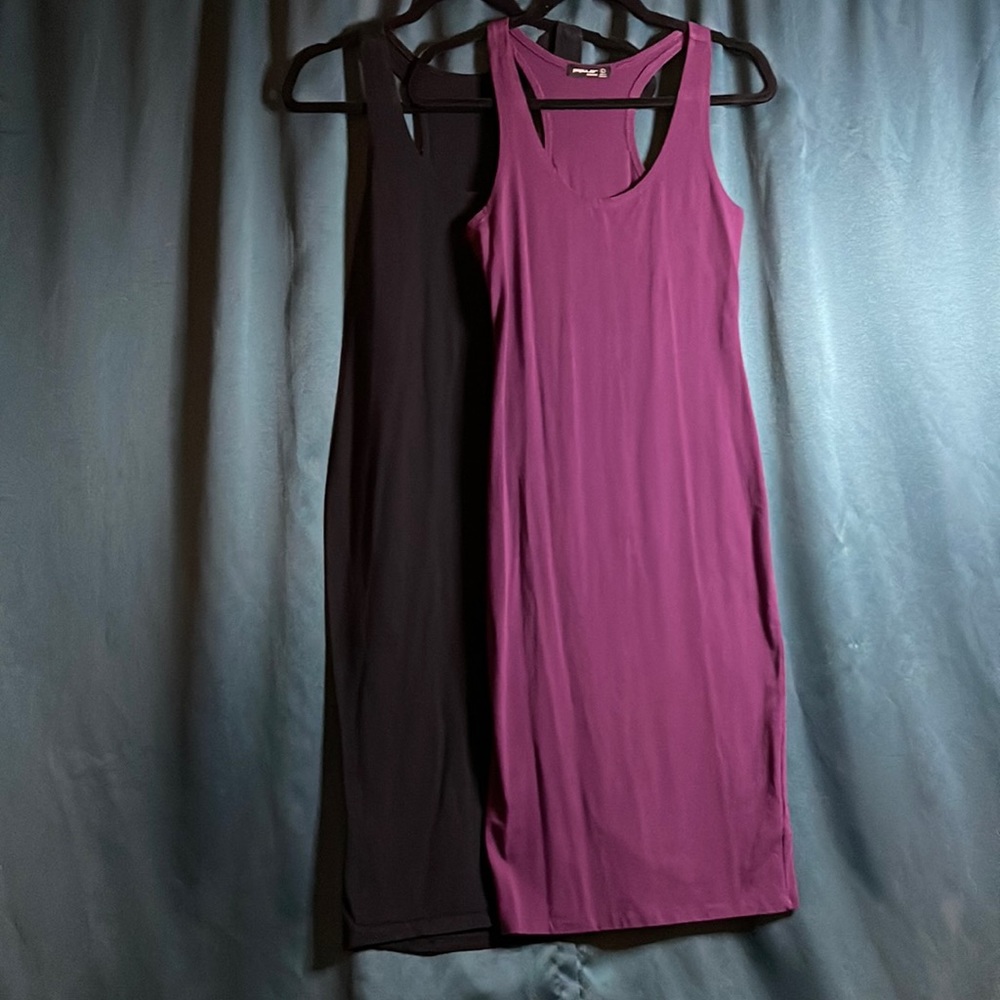 Black and purple spandex dresses